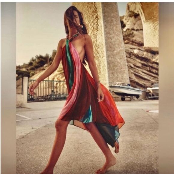 ZARA BEADED HALTER DRESS NWOT XL - Picture 1 of 16